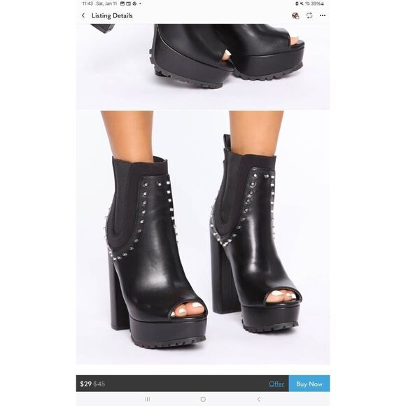 NEW~Fashion Nova Black Tough Love Stud Detail Peep Toe Ankle Booties Heels Sz 9M - Picture 7 of 8
